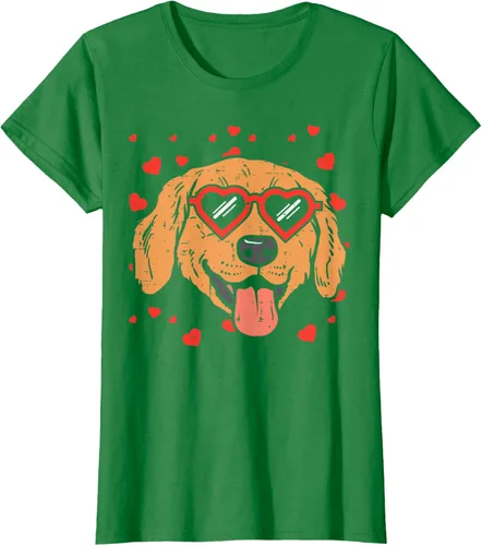 Vista 33 de Golden Retriever cara corazón gafas día de San Valentín perro regalo camiseta Negro