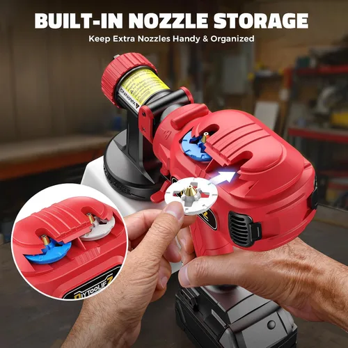 Vista 4 de DIYtoolifz - Pulverizador de pintura inalámbrico compatible con batería Milwaukee 18V, pistola de pintura eléctrica de 40.6 fl. oz con 4 boquillas