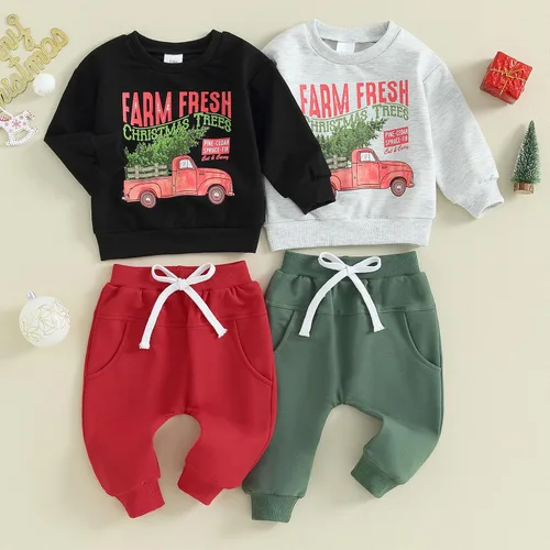 Vista 7 de Conjunto de ropa de Navidad para bebé, niño, niña, mi primera Navidad, sudadera y pantalones deportivos