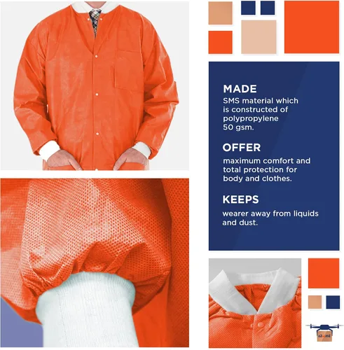 Vista 3 de EZGOODZ Lab Jackets SMS 50 gsm, Snaps Front, Knit Cuffs and Collar, 3 Pockets