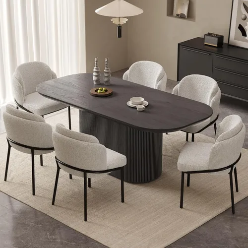 Vista 12 de Mesa de comedor ovalada de 63 pulgadas para 2-6 personas, mesa de cocina negra moderna, mesa de comedor rectangular de lujo, mesa de comedor