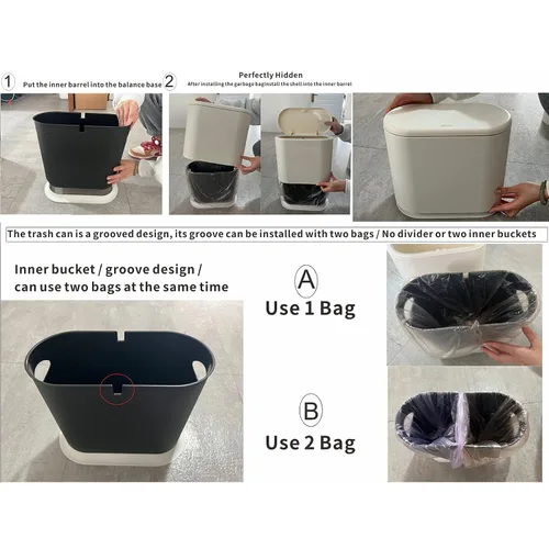 Vista 3 de Basurero delgado negro de 12 litros con tapa superior de presión, cubo de basura de cocina a prueba de mascotas y perros, cubo de basura delgado