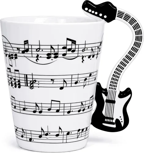 Vista 22 de Taza de guitarra acústica de 13.5 onzas, taza de té y café para guitarristas Mango de guitarra acústica 3D, diseño de personal de música, uso