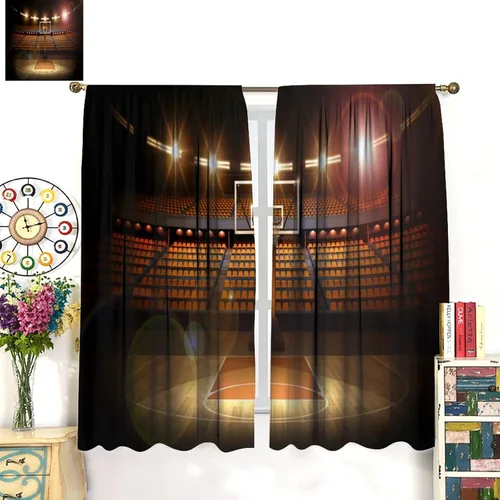Vista 4 de Cortinas opacas de baloncesto, para niños, deportes, baloncesto, estadio, campo, niños, adolescentes, hombres, arte impreso, ventanas, tratamientos