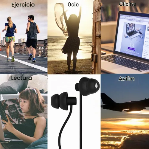 Vista 4 de MAXROCK (TM) Audífonos para Dormir Totalmente Suaves de Silicona con Tapones para los Oídos y Micrófono para Celulares, Tabletas y Conector de 3,5