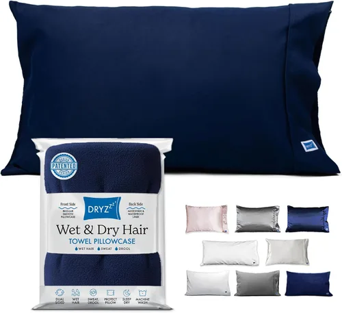Vista 16 de DryZzz Juego de 2 fundas de almohada impermeables de tamaño King de 35 x 19 pulgadas, absorbente de doble cara para cabello húmedo y seco, poliéster