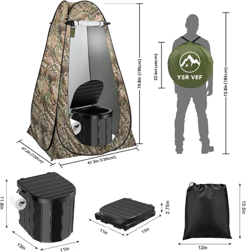 Vista 2 de Portable Toilet Kit, Camping Toilet with Pop-Up Privacy Tent and Poo Gel Toilet Bags, Washable Portable Outdoor Showers Changing Rooms