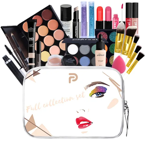 Vista 2 de Pure Vie Juego de maquillaje sorpresa todo en uno para regalo navideño, paquete esencial de iniciación que incluye paleta de sombras de ojos, lápiz