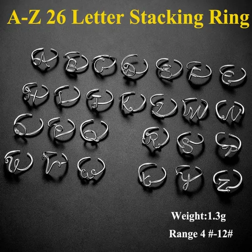 Vista 2 de SILVERCUTE S925 Initial Rings, Adjustable Size 6-12 Statement Alphabet Letter A-Z Jewelry Personalized Twisted Initials Rings Sterling Silver