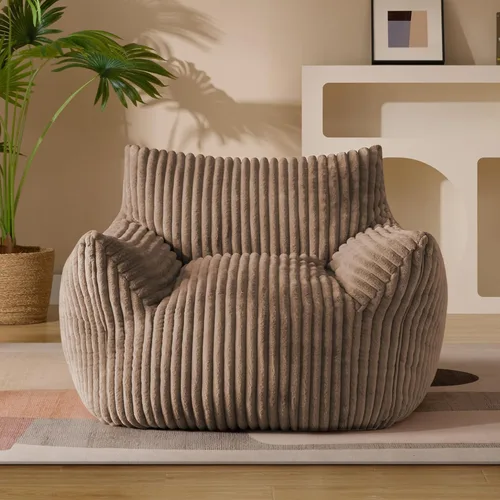 Vista 8 de Puf Chaise Lounge de Gran Tamaño para Interiores para Adultos con Reposabrazos y Otomana - Puf Gigante Cómodo Beige Perezoso para el Suelo, Sofá