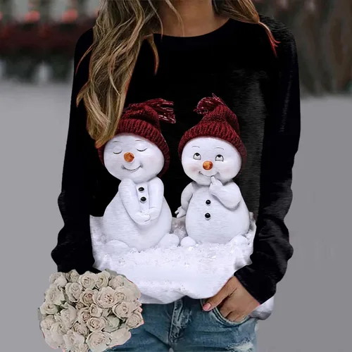 Vista 2 de CHUOAND Sudaderas de Navidad para mujer, diseño de árbol de Navidad, lindo cuello redondo, gnomo de Navidad