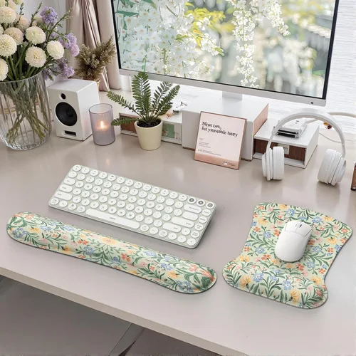 Vista 9 de iCasso Alfombrilla para mouse y reposamuñecas para teclado, reposamuñecas para teclado de computadora, hecha de espuma viscoelástica con soporte