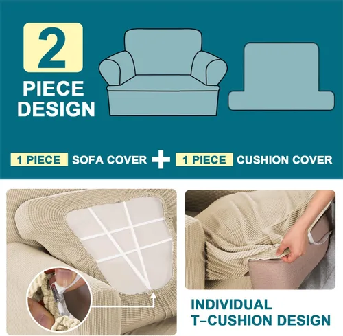 Vista 3 de Turquoize Funda para sillón con cojín en forma de T para sala de estar, funda elástica para sofá, funda suave para sillón, fundas de muebles