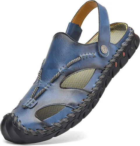 Vista 15 de Shaire Sandalias de hombre Zapatos de playa con punta cerrada de cuero al aire libre 99008negro