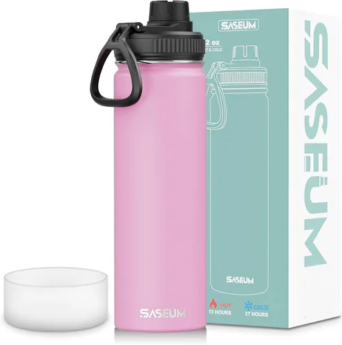 Vista 8 de SASEUM Botella de agua de acero inoxidable de 12 onzas, botella aislada sin BPA con tapa de boquilla a prueba de fugas, botella de metal de boca