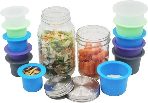 Vista 5 de Mason Jar Lifestyle Taza divisora para ensaladas, salsas y aperitivos. Contenedor de almuerzo Bento sin plástico (gris carbón, boca normal)