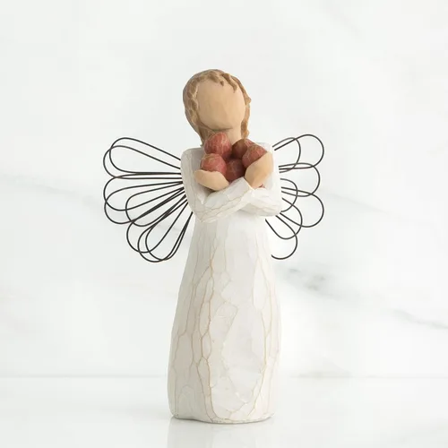 Vista 2 de Willow Tree Ángel de la buena salud, una abundancia de salud y felicidad, sosteniendo manzanas como símbolo de esperanza y curación, agradecimiento