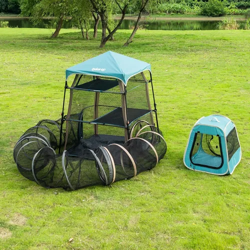 Vista 4 de Catio extragrande para gatos al aire libre, tienda de campaña 3 en 1 para gatos con túnel/cubo desplegable, catio portátil, tienda de campaña