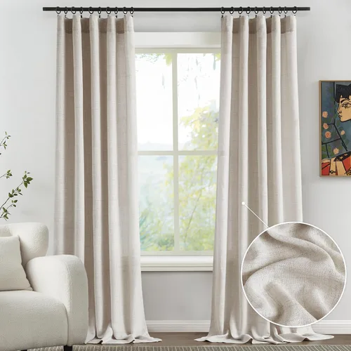 Vista 7 de Melodieux Cortinas de lino de 96 pulgadas de largo para dormitorio, cortinas de arpillera con textura de lino con bolsillo para barra, cortinas