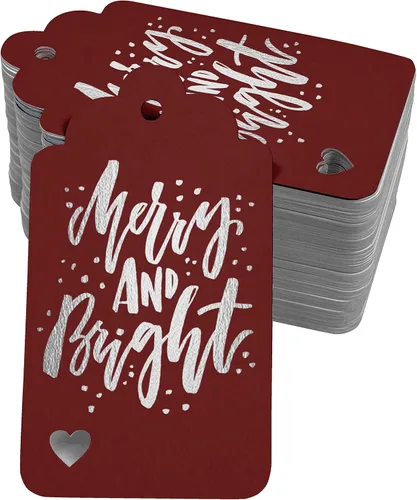 Vista 52 de Etiquetas colgantes con texto en inglés "Merry and Bright" (50 unidades)