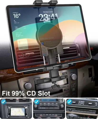 Vista 2 de GDZN Soporte para tableta para ranura de CD de automóvil, altura ajustable, soporte para tableta con brazo telescópico compatible con iPad Pro 12.9