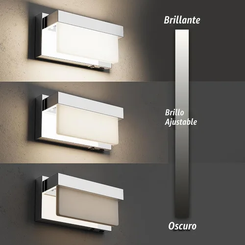Vista 4 de Aplique de pared de batería cromado con interruptor de encendido/apagado, lámpara de pared LED de 8 pulgadas, pantalla acrílica, lámpara de pared