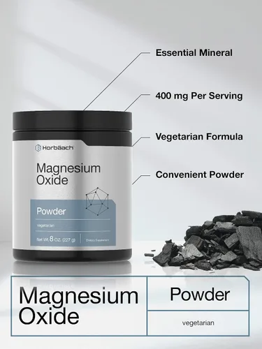 Vista 3 de Horbaach Polvo de óxido de magnesio 8 onzas (8.01 oz) 400 mg por porción Suplemento vegetariano, sin OMG y sin gluten