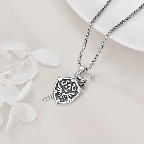 Vista 3 de YFN Zelda - Collar de plata de ley con colgante Triforce de Zelda para hombres, mujeres, niños y niñas