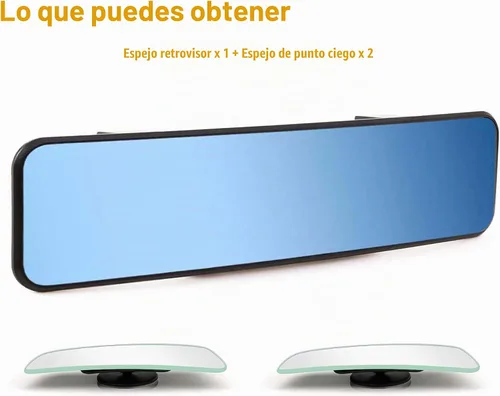 Vista 2 de Espejo retrovisor universal con clip, 11.4 pulgadas, gran angular, antirreflejo, tinte azul, 2 espejos de punto ciego