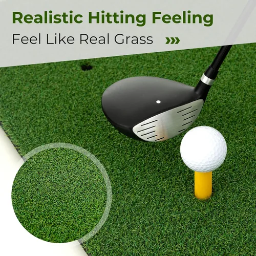 Vista 3 de Tangkula Tapete de golf para golpe, tapete de césped artificial para práctica de golf interior/exterior, incluye 2 camisetas de goma y 2 palos