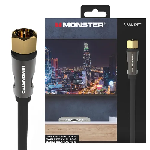 Vista 11 de Monster Essentials - Cable coaxial RG-6, conector F-Pin chapado en oro, chaqueta Duraflex, cable blindado para conexiones de TV, satélite y módem