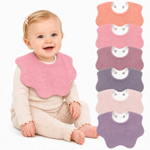 Vista 7 de NISXABEBE Paquete de 6 baberos bandana de muselina para babeo y dentición Warm Neutral-6 Pack