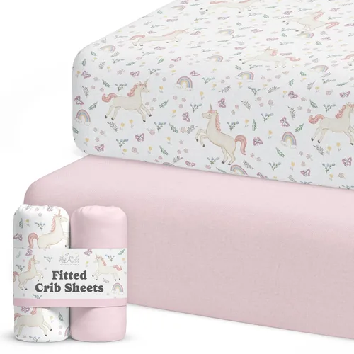 Vista 29 de Sábanas de cuna neutrales - Sábanas bajeras ajustadas para cuna de bebé para niña y niño - 2 unidades para colchón estándar y de niños pequeños