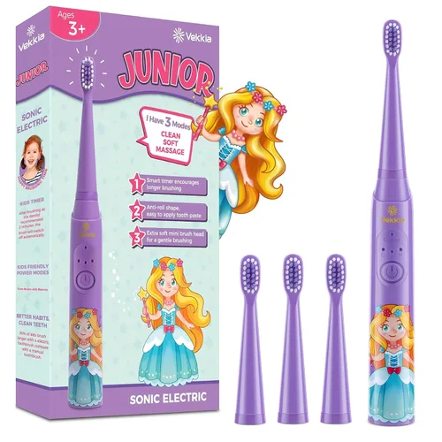 Vista 10 de Vekkia - Cepillos de dientes eléctricos para niños 3 Modes with Memory/Fun & Easy Cleaning/24000 Strokes, IPX7 Waterproof, 2-Min Timer for Age