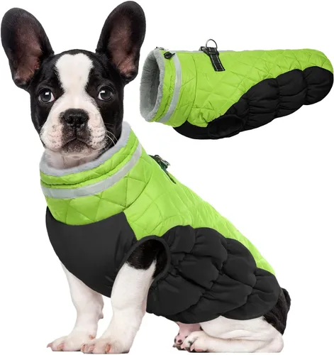Vista 70 de Lelepet Abrigo cálido para perro, abrigo de invierno para perro, chaqueta impermeable para perros con arnés integrado reflectante de forro polar
