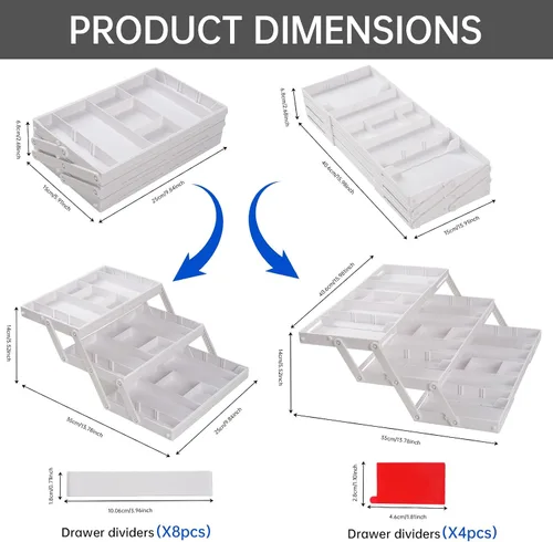 Vista 3 de Organizador de cajones inteligente de varios niveles, organizador de cajones de basura plegable ajustable para cocina, baño, oficina y dormitorio