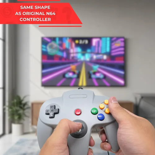 Vista 4 de Old Skool Joystick de mando clásico con cable compatible con Nintendo 64 N64 Game System - Turquesa