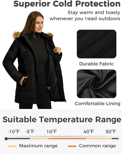 Vista 4 de Wantdo Abrigos de invierno acolchados para mujer con capucha removible
