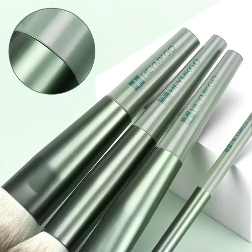 Vista 3 de HEYMKGO Juego de 11 brochas de maquillaje verdes con 16 brochas de maquillaje azules, profesionales suaves y densos para mezclar pulir contornos