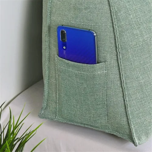 Vista 5 de Almohada triangular grande para cabecero de cuña de algodón suave y lino para sentarse en la cama, soporte de posicionamiento trasero, almohadas