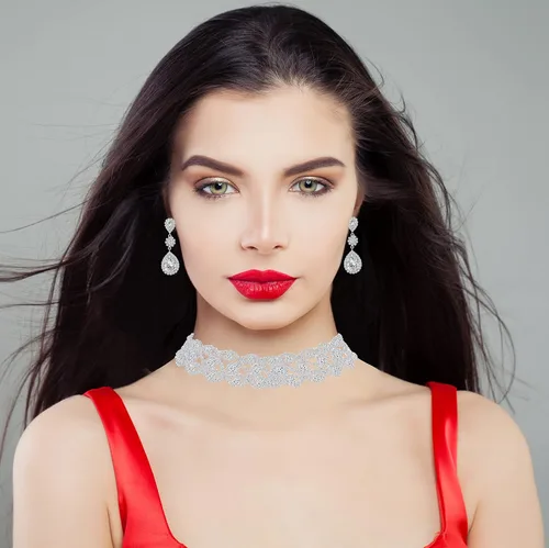 Vista 14 de Collar de gargantilla nupcial de cristal de diamantes de imitación para mujer