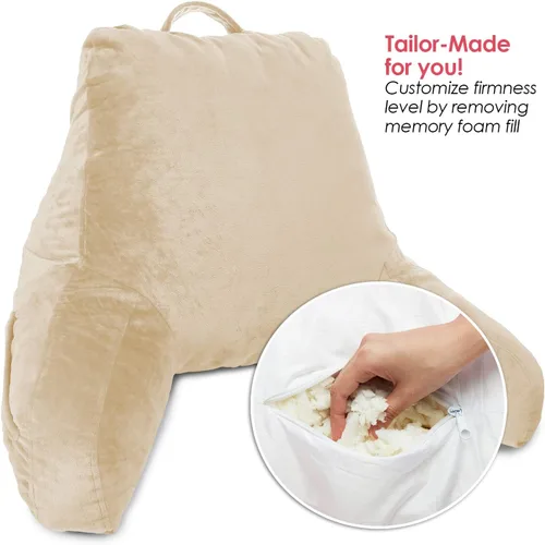 Vista 2 de Clara Clark Cojín de respaldo para leer con reposabrazos y bolsillos, para niños, adolescentes y adultos, cojín de espuma viscoelástica de alta