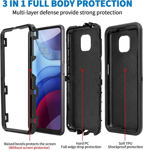 Vista 3 de Funda para Moto G Power 2021, Motorola G Power 2021, resistente a prueba de golpes, protección a prueba de polvo, 3 en 1, funda protectora Negro