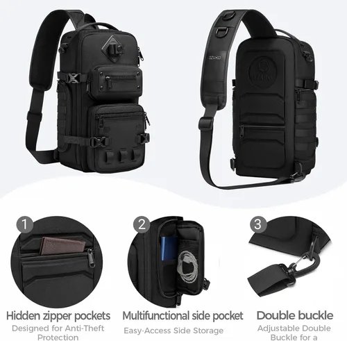Vista 5 de OZUKO - Bolso bandolera para hombre, mochila cruzada Negro