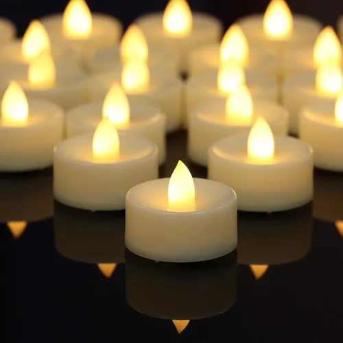 Vista 6 de Velas votivas sin llama con pilas, luces de té LED, luz blanca, 12 unidades Blanco