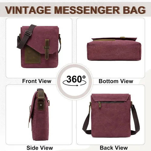 Vista 4 de VASCHY - Bolso bandolera ligero de cuero de lona vintage