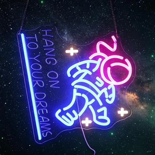 Vista 13 de Nordstylee Luces de neón con forma de astronauta para colgar luces de neón decorativas con USB o pilas para el hogar, dormitorio, bar, restaurante