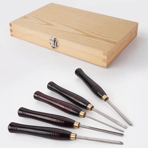 Vista 6 de Herramientas de torneado de madera HSS Juego de 5 cinceles de torno de madera Mini con caja de madera, ideal para torneado de bolígrafos y pequeños