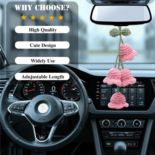 Vista 5 de Accesorios para colgar espejos de automóvil, colgante de flor de lirio tejido hecho a mano, bonita decoración colgante de ganchillo para espejo