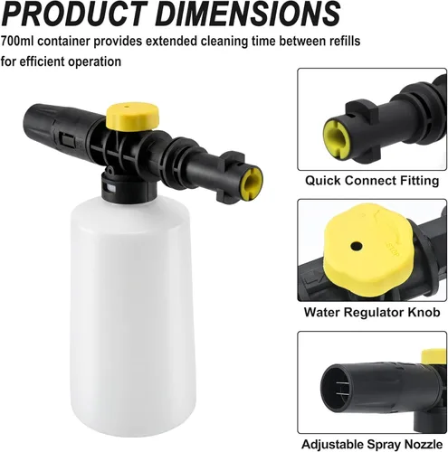 Vista 3 de Cañón de espuma FJ6, compatible con lavadoras a presión Kar-Cher K1-K7, tanque de 27.6 fl oz, boquilla de pulverización ajustable, para automóviles